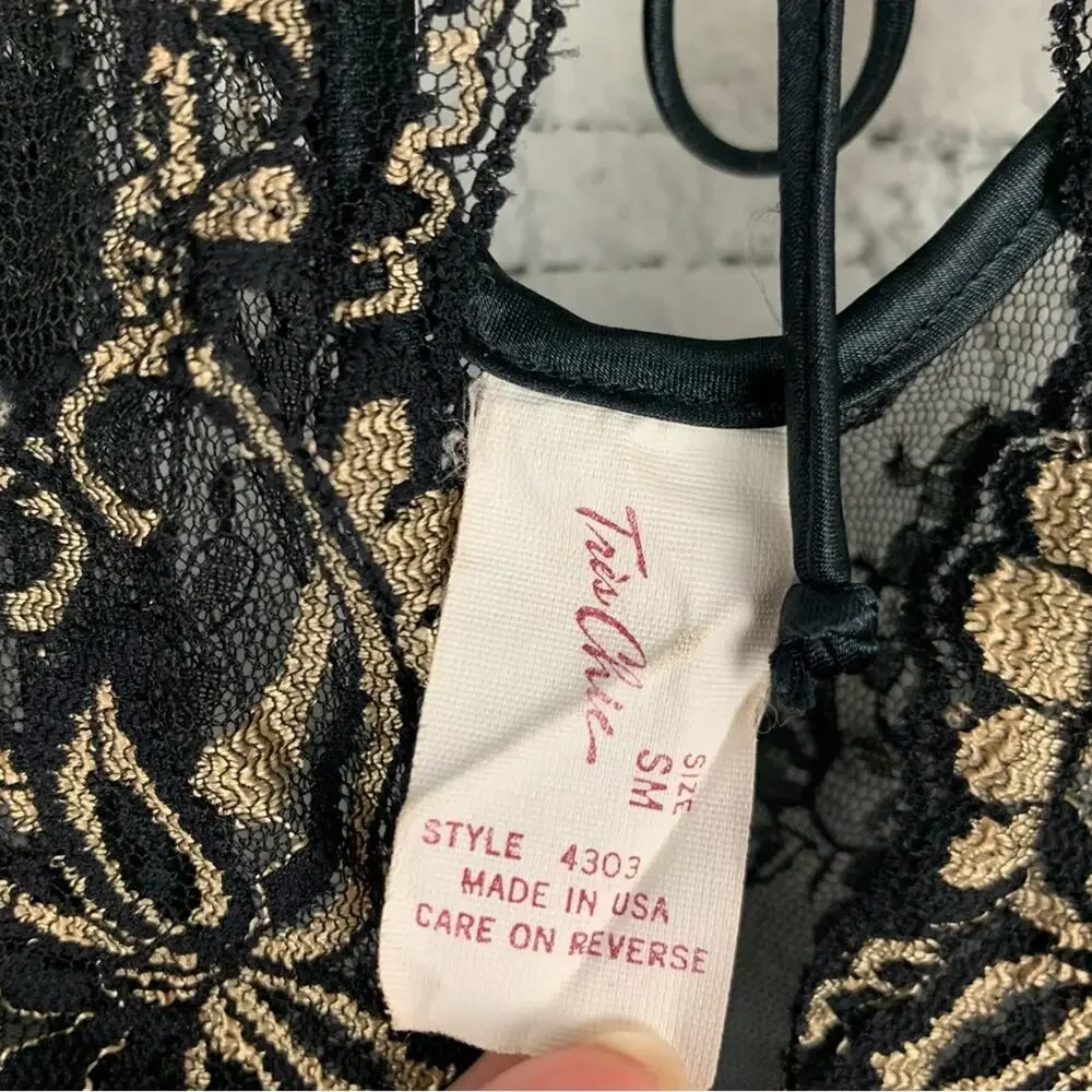 Vintage Tres Chic Nylon Deep V Front Tie Cutout Lace Babydoll Chemise Small - Picture 8 of 9